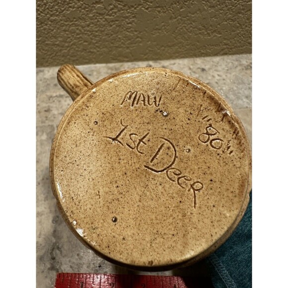 Vintage Mug Coffee Cup Deer Buck Doe Relief MCM 1980 3 Dimensional 3D wood 1st - Picture 4 of 5